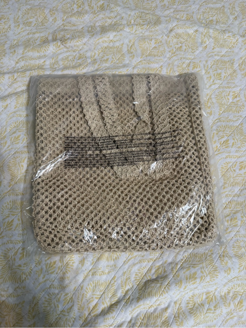 Kylie Cosmetics Beige Crochet Tote with Pink Logo Patch